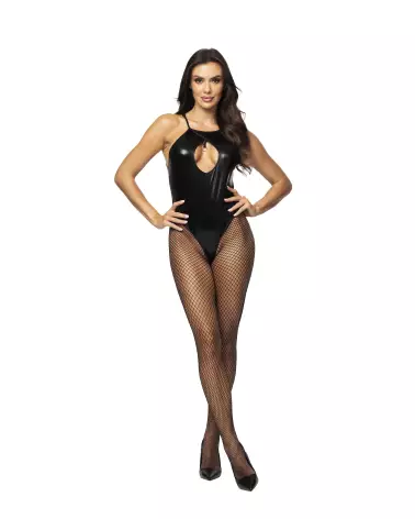 Photo de l'ensemble lingerie Dark Magnet noir par Beauty Night, style audacieux avec look humide et détails de résille-4