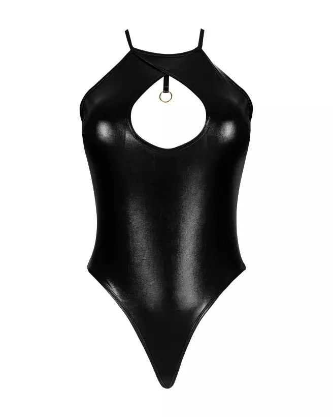 Photo de l'ensemble lingerie Dark Magnet noir par Beauty Night, style audacieux avec look humide et détails de résille-11
