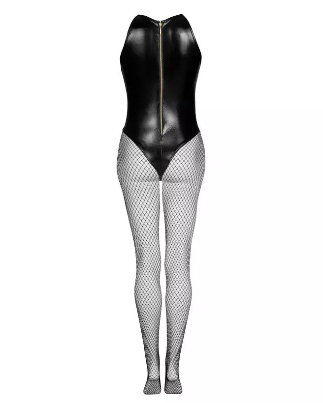 Photo de l'ensemble lingerie Dark Magnet noir par Beauty Night, style audacieux avec look humide et détails de résille-14