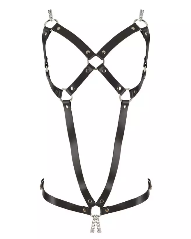 Harnais en cuir ZADO avec deux chaînes, taille ajustable S-L, design élégant et robuste-5