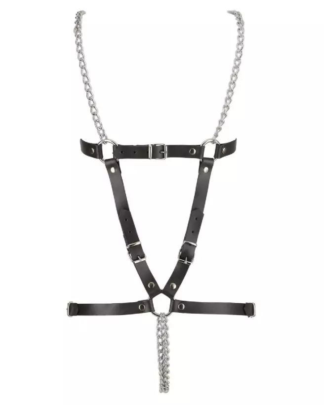 Harnais en cuir ZADO avec deux chaînes, taille ajustable S-L, design élégant et robuste-6