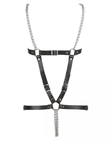 Harnais en cuir ZADO avec deux chaînes, taille ajustable S-L, design élégant et robuste-6