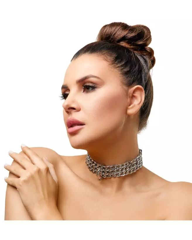 Collier BDSM en cuir ZADO avec chaîne, Leder Halsfessel Kette, accessoires de domination leather-2