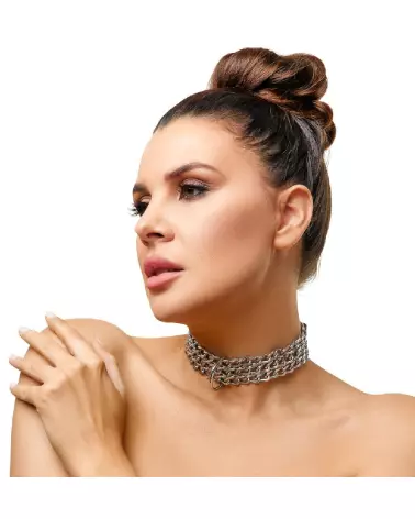 Collier BDSM en cuir ZADO avec chaîne, Leder Halsfessel Kette, accessoires de domination leather-2