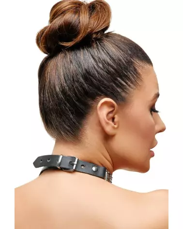 Collier BDSM en cuir ZADO avec chaîne, Leder Halsfessel Kette, accessoires de domination leather-4