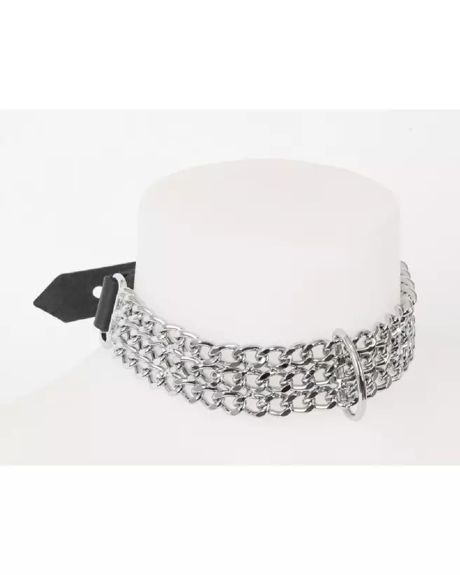 Collier BDSM en cuir ZADO avec chaîne, Leder Halsfessel Kette, accessoires de domination leather-5