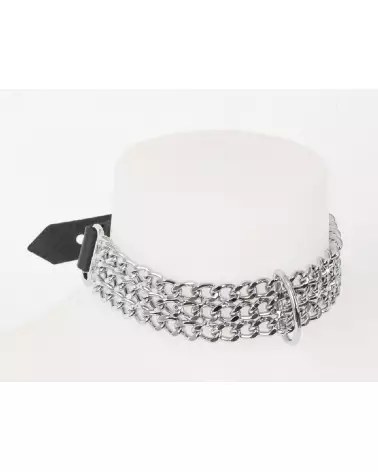Collier BDSM en cuir ZADO avec chaîne, Leder Halsfessel Kette, accessoires de domination leather-5