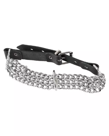 Collier BDSM en cuir ZADO avec chaîne, Leder Halsfessel Kette, accessoires de domination leather-6