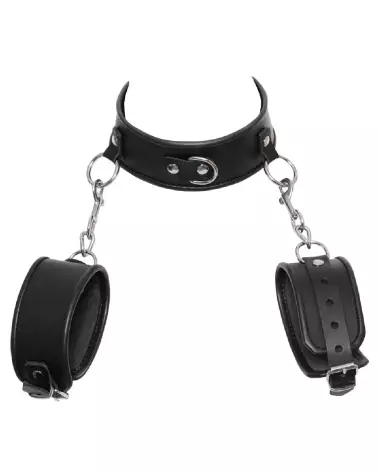 Collier et menottes en cuir ZADO pour BDSM-4