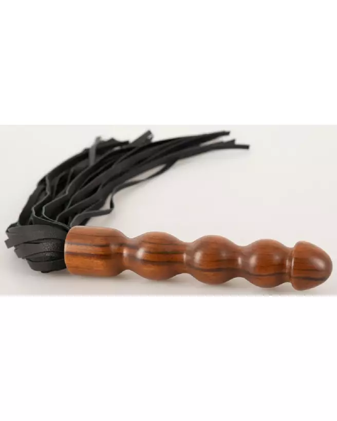 Image du fouet Leather Flogger Wood de ZADO en cuir véritable-3