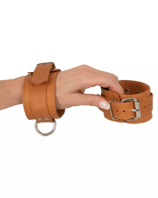 Menottes en cuir naturel ZADO ajustables et confortables pour bondage-6