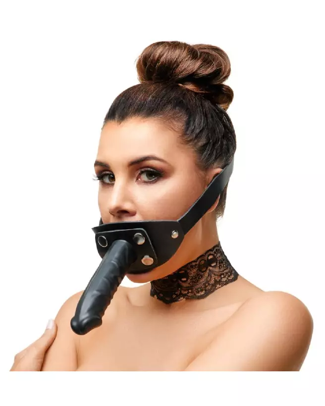 Baillon Leather Gag Penis en cuir avec gode intégré de ZADO pour BDSM-2
