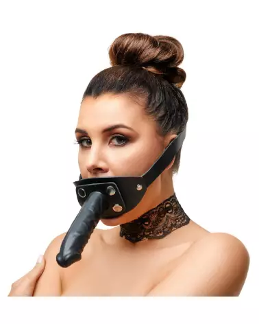 Baillon Leather Gag Penis en cuir avec gode intégré de ZADO pour BDSM-2