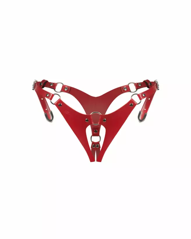 Image du String Ouvert Inferro par Obsessive avec sangles ajustables et anneaux en argent-8