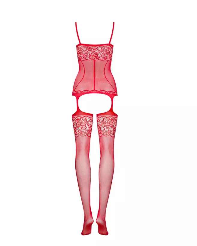 Bodystocking rouge F204 par Obsessive avec motif floral-2