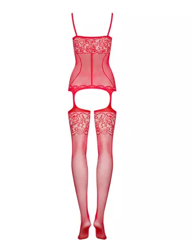 Bodystocking rouge F204 par Obsessive avec motif floral-2