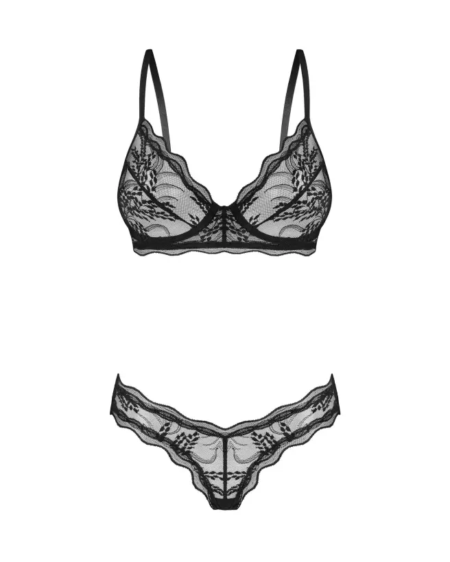 Ensemble Perisia 2 pièces noir Obsessive, soutien-gorge et culotte en dentelle élégante-1