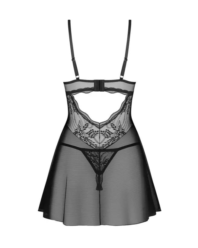 Perisia Babydoll et String noir par Obsessive, lingerie élégante en dentelle-2