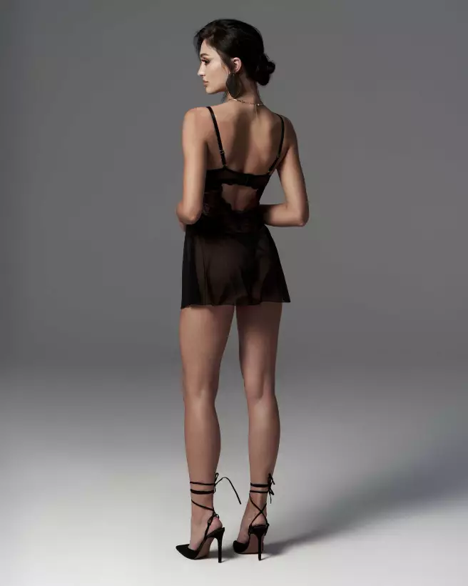Perisia Babydoll et String noir par Obsessive, lingerie élégante en dentelle-4