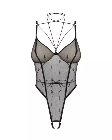 Body Ouvert Anniverse Obsessive en Maille Noire avec Harnais Ajustable-1