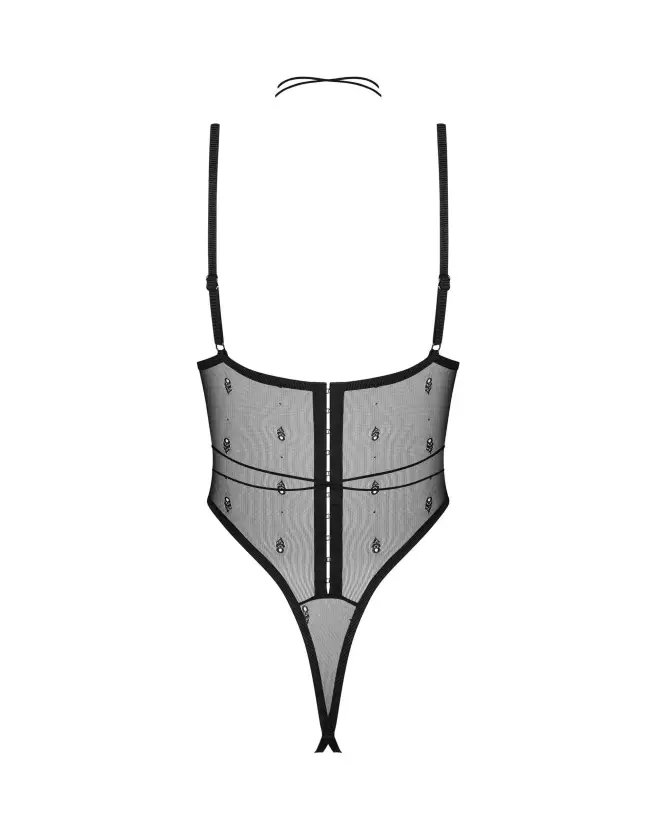 Body Ouvert Anniverse Obsessive en Maille Noire avec Harnais Ajustable-2