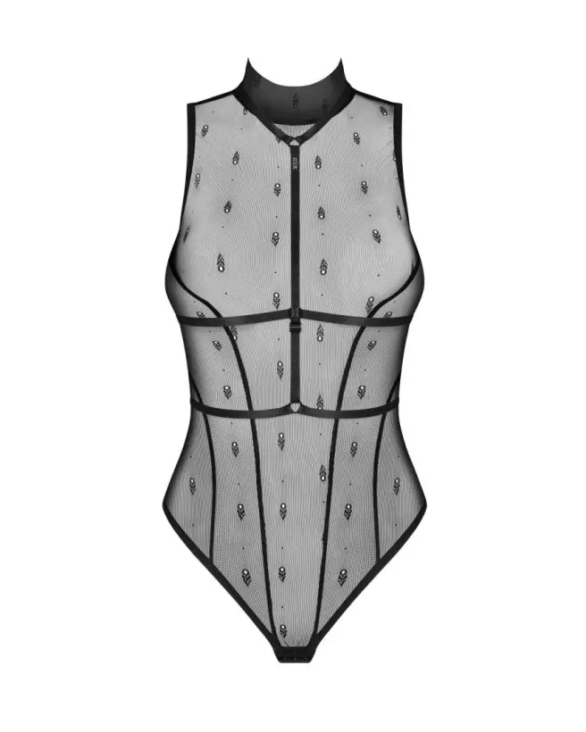 Photo de l'ensemble Anniverse Obsessive noir, incluant body transparent et harnais ajustable-1