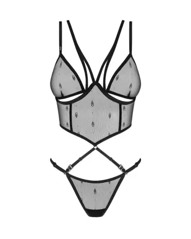 Ensemble lingerie noire Anniverse Special Obsessive avec top et string en maille transparente-1