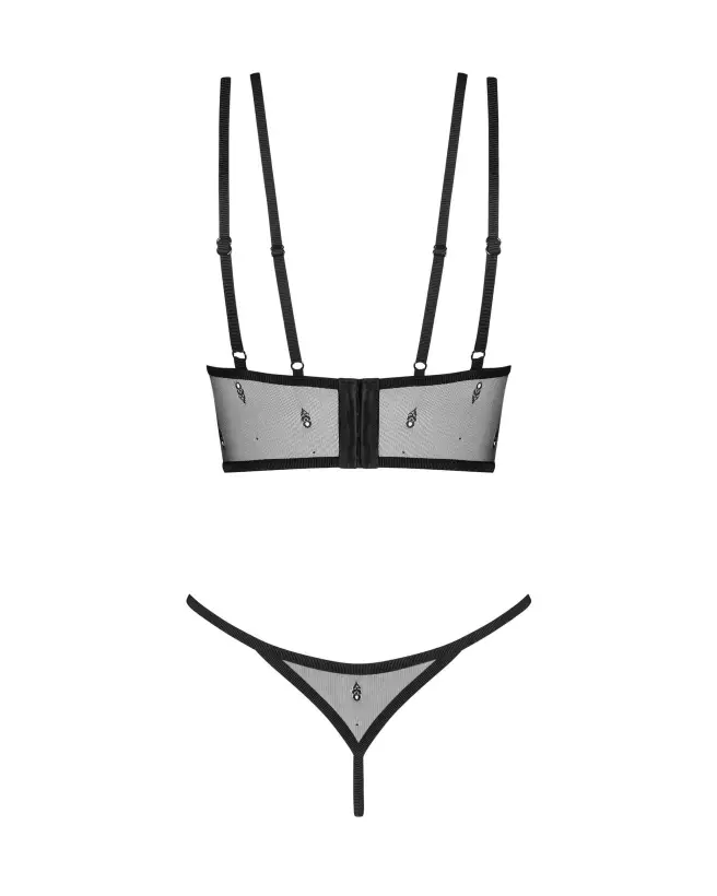 Ensemble lingerie noire Anniverse Special Obsessive avec top et string en maille transparente-2