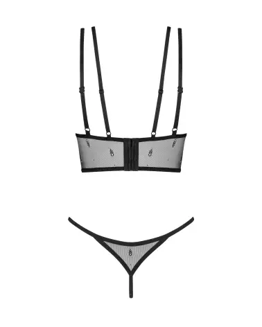 Ensemble lingerie noire Anniverse Special Obsessive avec top et string en maille transparente-2