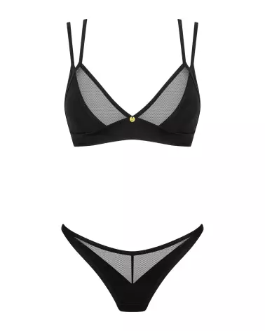 Photo de l'ensemble Nesari 2 pièces noir par Obsessive, détails en maille transparente et pendentif doré-7