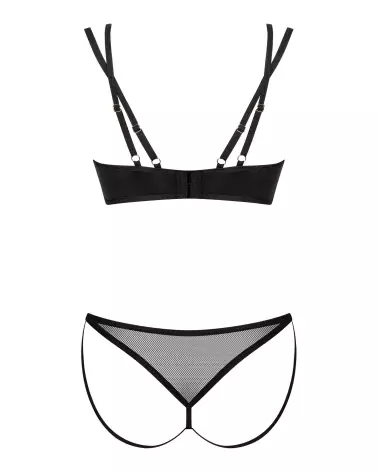 Photo de l'ensemble Nesari 2 pièces noir par Obsessive, détails en maille transparente et pendentif doré-8
