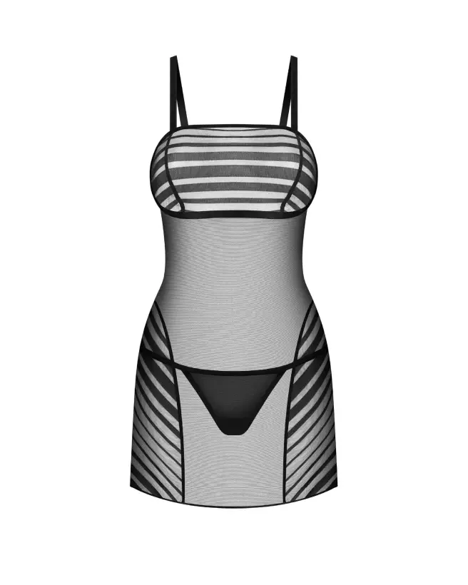 Nuisette Lune Bellis noire Obsessive avec rayures et string assorti-1