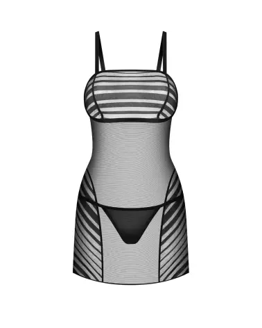 Nuisette Lune Bellis noire Obsessive avec rayures et string assorti-1