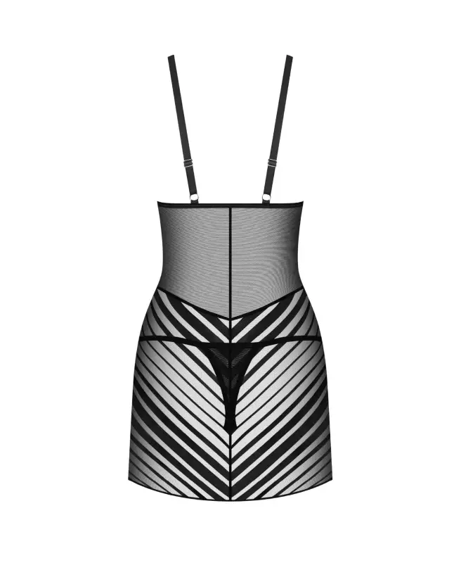 Nuisette Lune Bellis noire Obsessive avec rayures et string assorti-2
