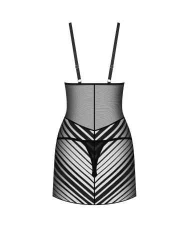 Nuisette Lune Bellis noire Obsessive avec rayures et string assorti-2