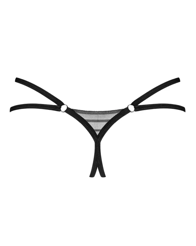 Image du String Ouvert Lune Bellis Noir par Obsessive, lingerie fine et séduisante-2