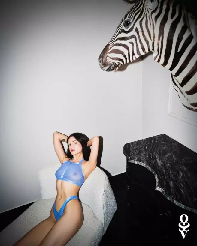 Obsessive Shaderi Top en bleu avec détails transparents et ajustement sophistiqué-10