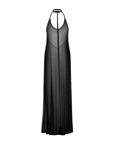Robe longue noire sexy Obsessive avec décolleté plongeant et design élégant-1