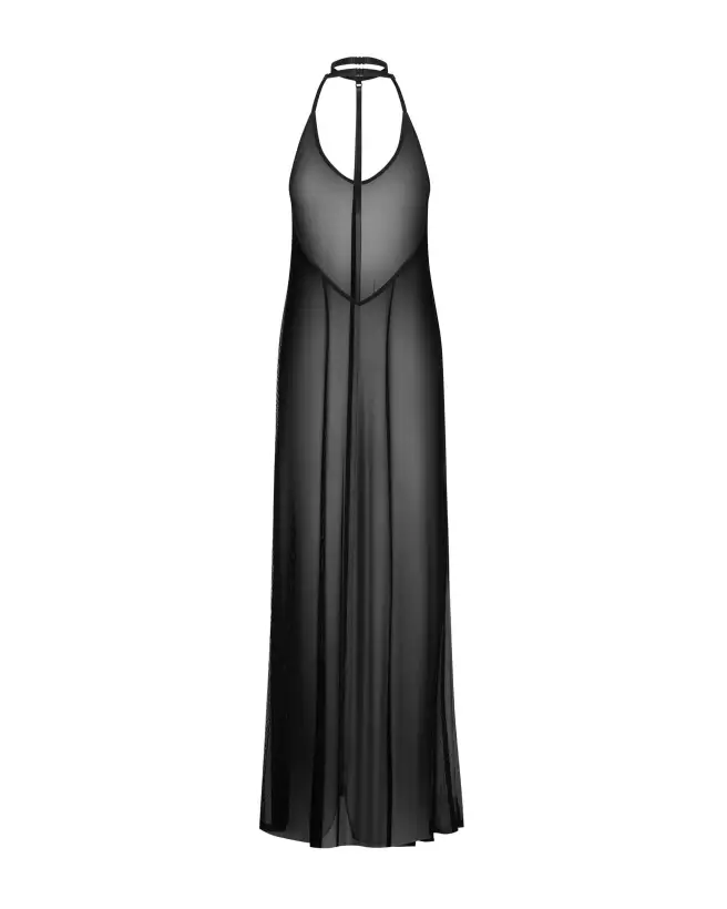 Robe longue noire sexy Obsessive avec décolleté plongeant et design élégant-2