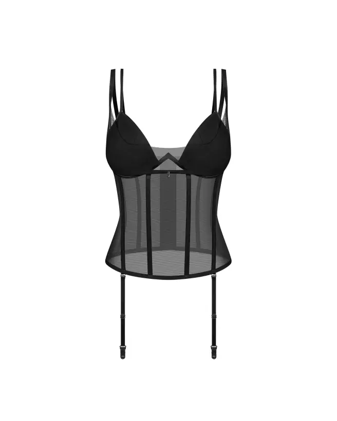 Corset Sibilie Obsessive en noir avec maille élastique et bretelles réglables-1