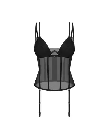 Corset Sibilie Obsessive en noir avec maille élastique et bretelles réglables-1