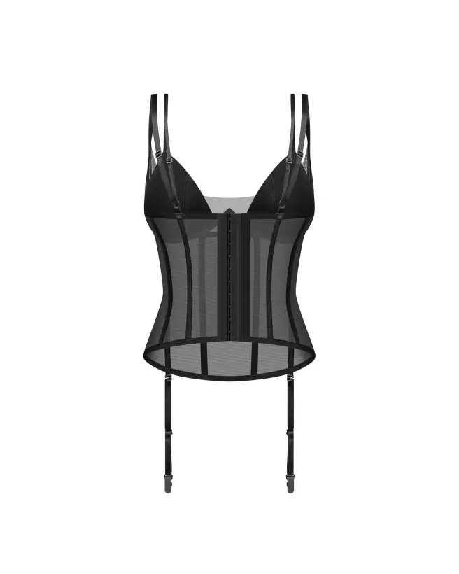 Corset Sibilie Obsessive en noir avec maille élastique et bretelles réglables-2