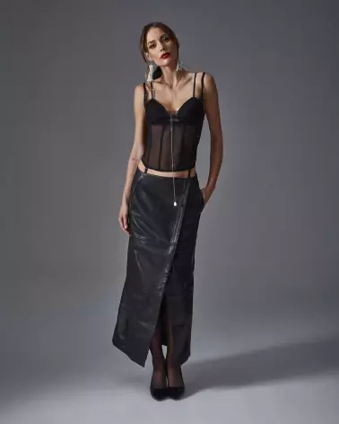 Corset Sibilie Obsessive en noir avec maille élastique et bretelles réglables-5