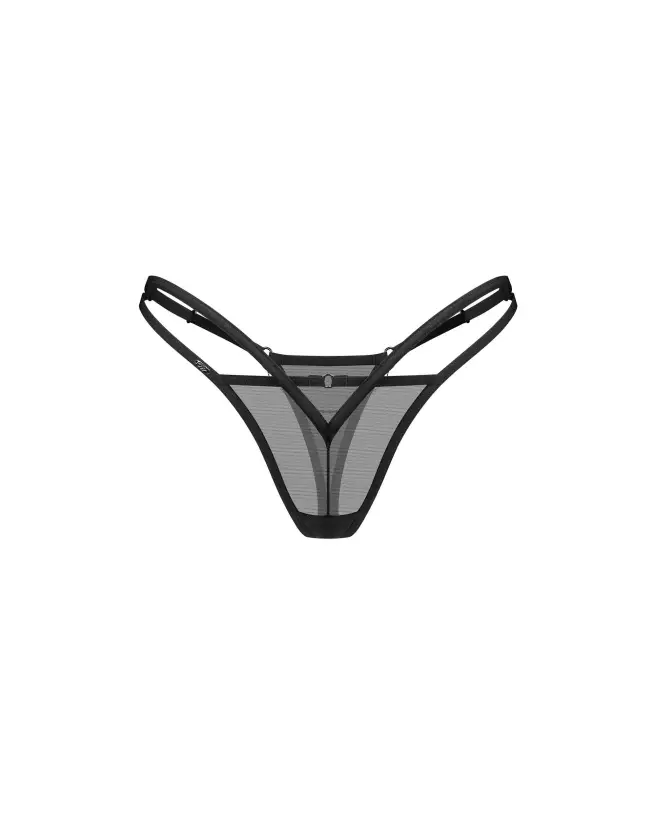 Image du string Sibilie Noir d'Obsessive avec détails géométriques et chaîne décorative-1