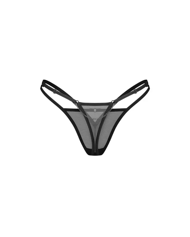 Image du string Sibilie Noir d'Obsessive avec détails géométriques et chaîne décorative-2