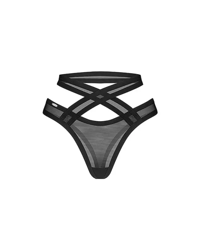 Mercuris string noir Obsessive avec maille transparente et détails élégants-1