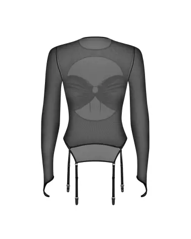 Blouse noire Aurorium Obsessive à manches longues avec découpe poitrine et jarretelles détachables-2