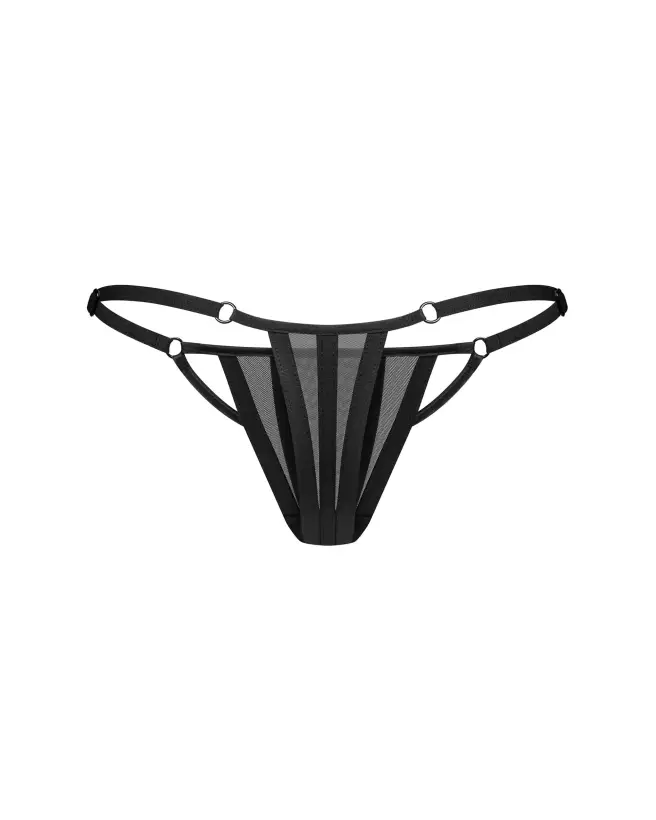 String noir Aurorium Obsessive avec maille transparente et design géométrique-2