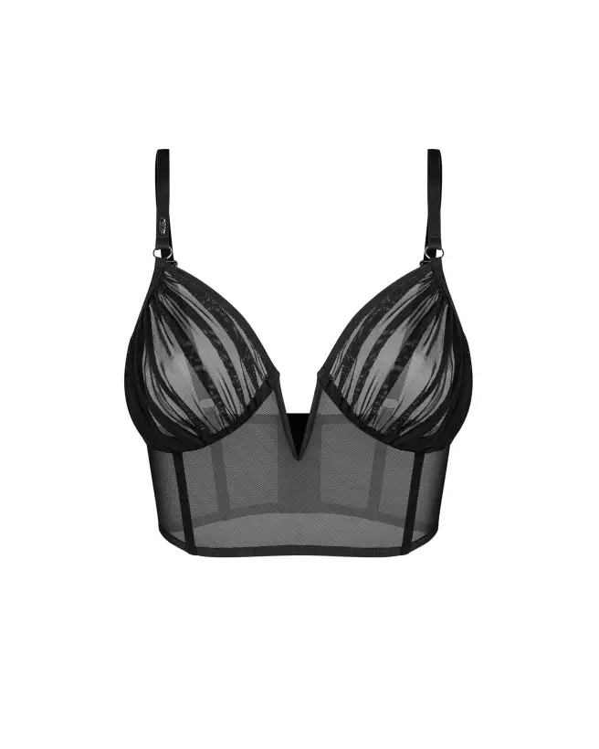 Guêpière noire Aurorium Obsessive avec baleines verticales et maille transparente-1