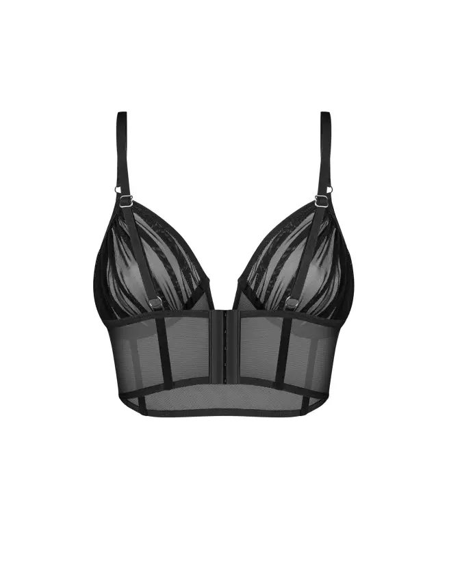 Guêpière noire Aurorium Obsessive avec baleines verticales et maille transparente-2
